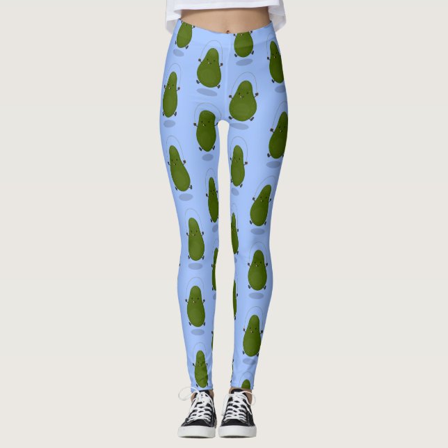 Cute avocado jump rope cartoon illustration leggings (Front)