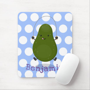 Cute avocado jump rope cartoon illustration mouse pad