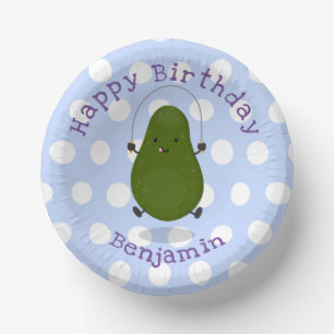 Cute avocado jump rope cartoon illustration paper plate