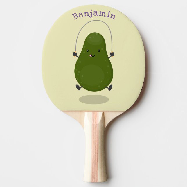Cute avocado jump rope cartoon illustration ping pong paddle (Front)