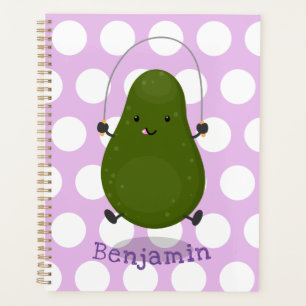 Cute avocado jump rope cartoon illustration planner