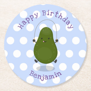 Cute avocado jump rope cartoon illustration round paper coaster