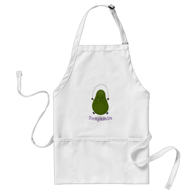 Cute avocado jump rope cartoon illustration standard apron (Front)