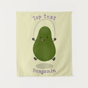 Cute avocado jump rope cartoon illustration tapestry