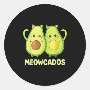 Cute Avocado Kitten Pun Funny Kawaii Food Animal W Classic Round Sticker