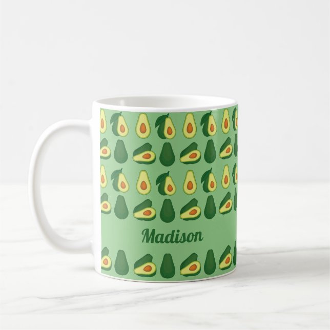 Cute Avocado Lover Personalised Green Coffee Mug (Left)