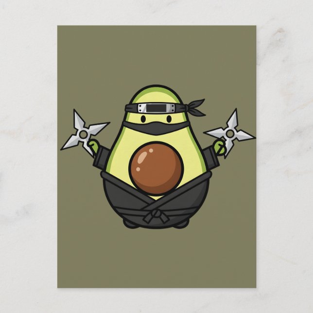 Cute Avocado Ninja Shuriken Warrior Illustration Postcard (Front)