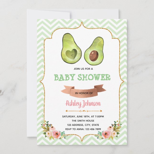 Cute avocado party theme invitation (Front)