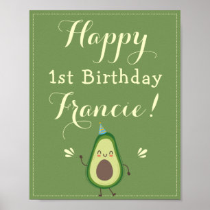 Cute Avocado Personalise 1st Birthday Welcome Poster