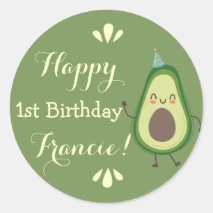 Cute Avocado Personalise Colourful 1st Birthday Classic Round Sticker