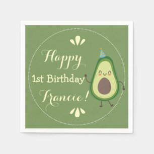 Cute Avocado Personalise Colourful 1st Birthday Napkin