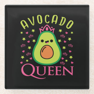 Cute Avocado Queen with Heart Keto Girl Cooking Glass Coaster
