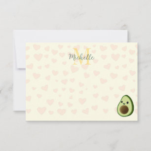Cute Avocado Red Hearts Personalised Monogram Card