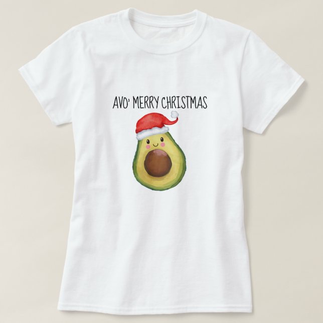 Cute Avocado Santa Avo Merry Christmas T-Shirt (Design Front)