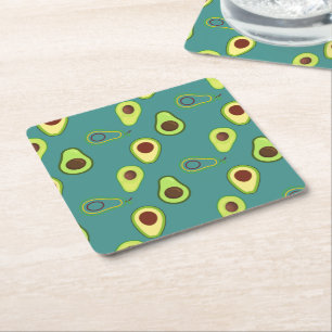 Cute Avocado slice summer Green gradient Pattern Square Paper Coaster