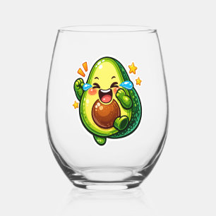 cute avocado sticker, laughing tears of joySticker Stemless Wine Glass