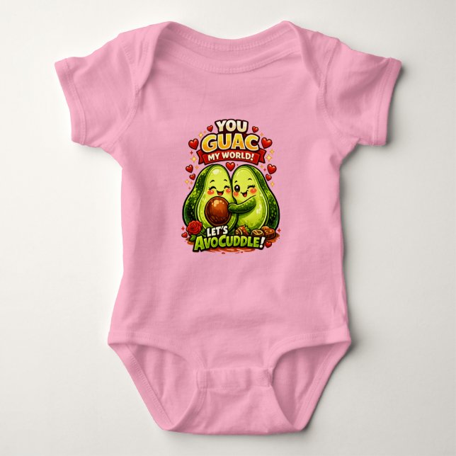 Cute Avocado Valentine’s Love Design, kawaii Love Baby Bodysuit (Front)