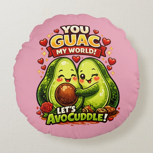 Cute Avocado Valentine’s Love Design, kawaii Love Round Cushion (Front)