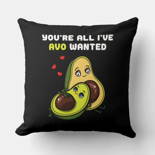 Cute Avocado Vegan Avo Wanted Joke Cushion (Front)