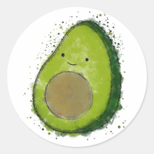 Cute Avocado Watercolor Classic Round Sticker