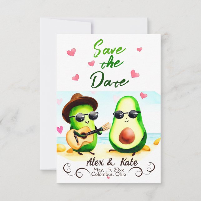 Cute Avocado Wedding Save the Date Announcement (Front)