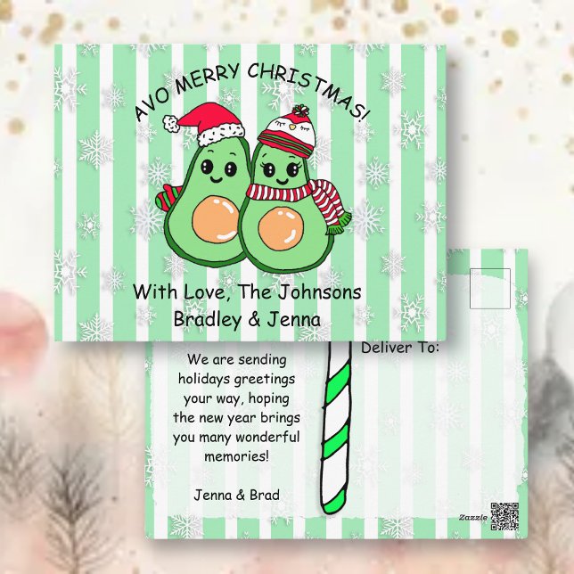 Cute Avocados Personalised Christmas Postcard (Creator Uploaded)