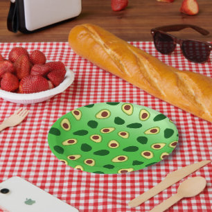 Cute Avocados slice summer green gradient Pattern Paper Plate