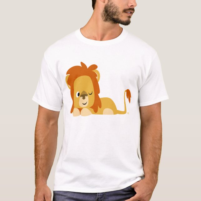 Cute Awake Cartoon Lion T-shirt (Front)