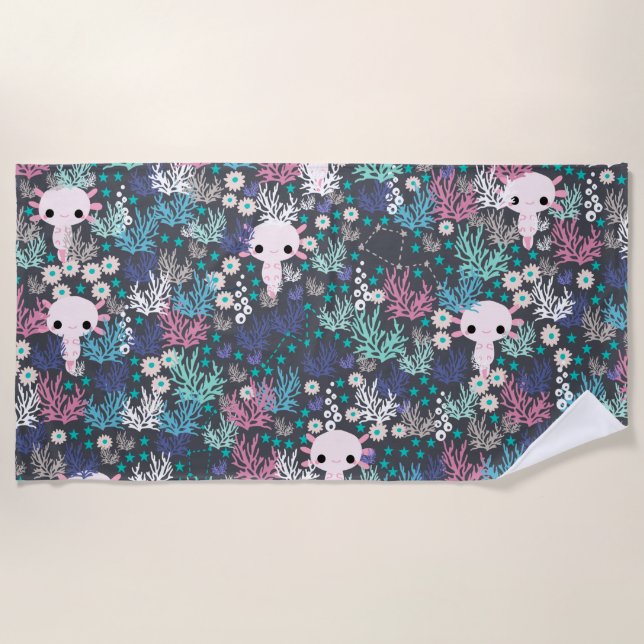 Cute Axolotl Beach Towel (Front)
