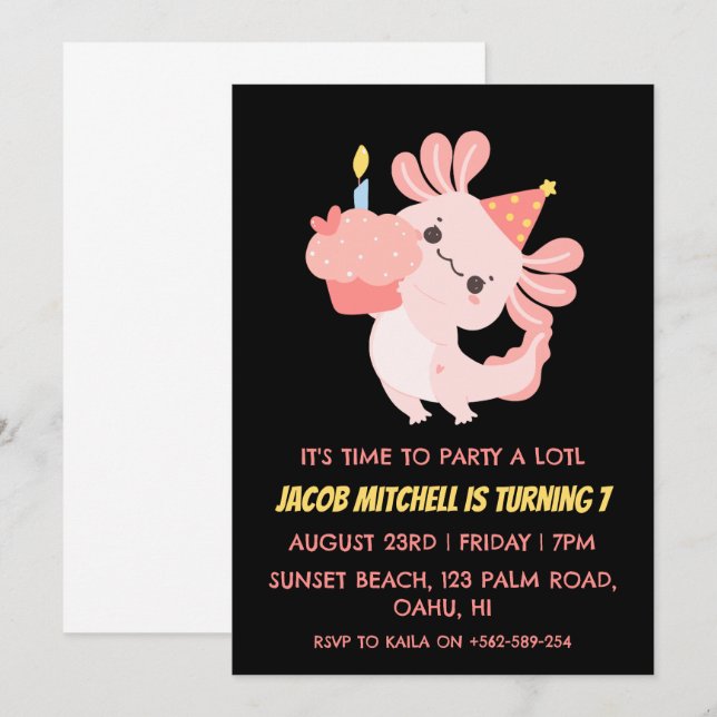 Cute Axolotl birthday axolotl birthday invitations (Front/Back)