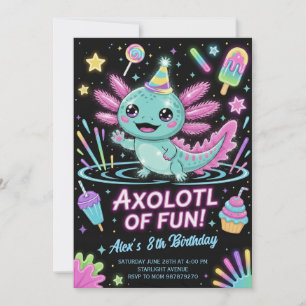 Cute Axolotl Birthday Party Invitation
