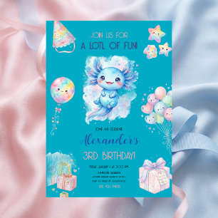Cute Axolotl boy blue Kids Birthday Party Invitation