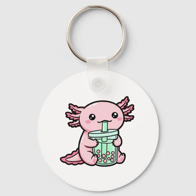 Cute Axolotl & Bubble Tea Key Ring (Front)