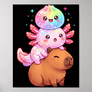 Cute axolotl capybara rainbow dumpling funny poster