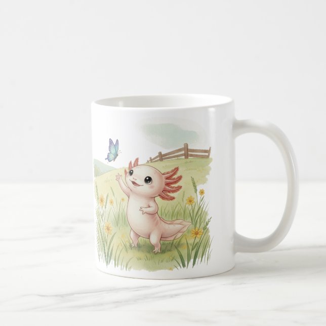 Cute Axolotl Chasing Butterfly Coffee Mug (Right)