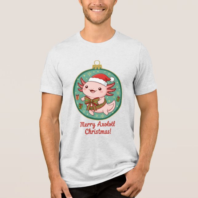 Cute Axolotl Christmas Ornament Unisex T-Shirt Tri-Blend Shirt (Front)