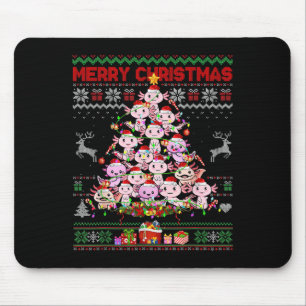 Cute Axolotl Christmas Tree Ugly Sweater Kids Men Mouse Pad