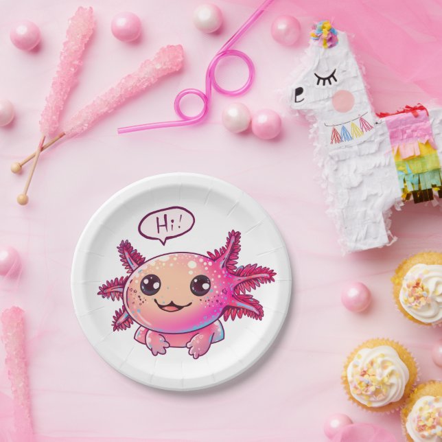 Cute Axolotl Comic in cartoon style Paper Plate (Party)