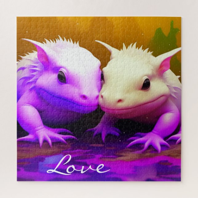 Cute Axolotl Couple Love AI art Jigsaw Puzzle (Vertical)