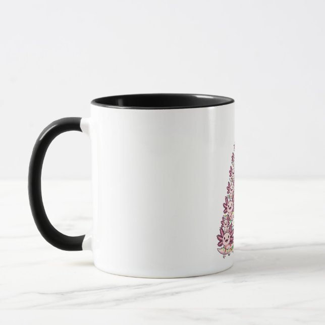 Cute Axolotl Creating a Christmas Tree   Mug (Left)