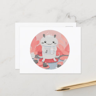 Cute Axolotl Drinking Milk Postcard