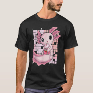 Cute Axolotl Drinking Strawberry Milk Bubble Tea O T-Shirt