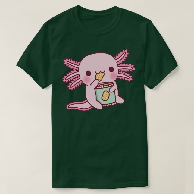 Cute Axolotl Eating Potato Chips T-Shirt (Design Front)