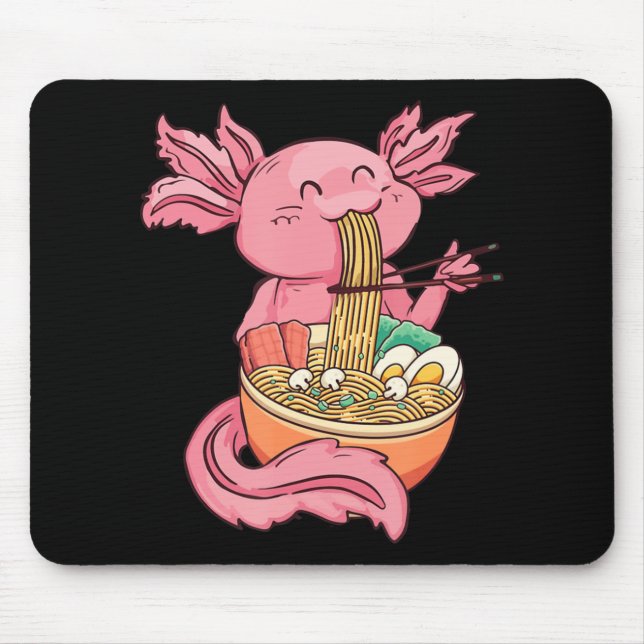 Cute Axolotl Eating Ramen Noodles Kawaii Anime Gir Mouse Pad (Front)