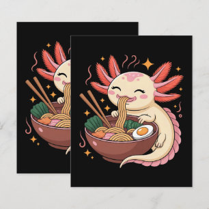 Cute Axolotl Eats Ramen Noodles