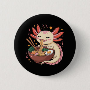 Cute Axolotl Eats Ramen Noodles 6 Cm Round Badge