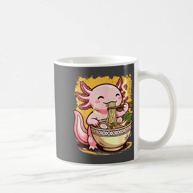 Cute Axolotl Eats Ramen Noodles Axolotls Ramen  Coffee Mug (Right)