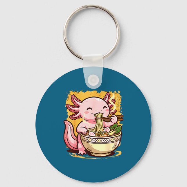 Cute Axolotl Eats Ramen Noodles Axolotls Ramen  Key Ring (Front)