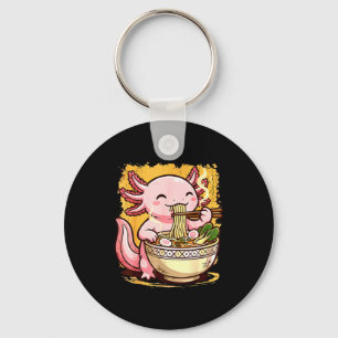Cute Axolotl Eats Ramen Noodles Axolotls Ramen Key Ring