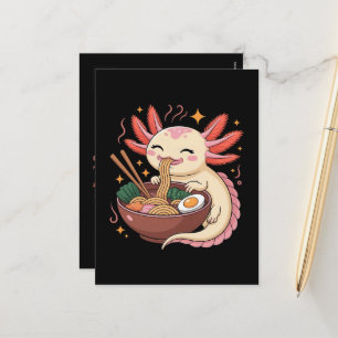 Cute Axolotl Eats Ramen Noodles Holiday Postcard
